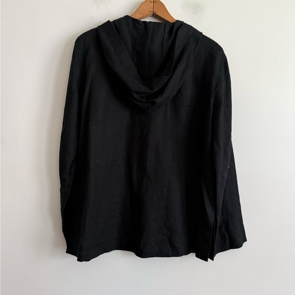 Real Clothes 100% Linen Black Hooded Button-Up Shirt | - Picture 8 of 11